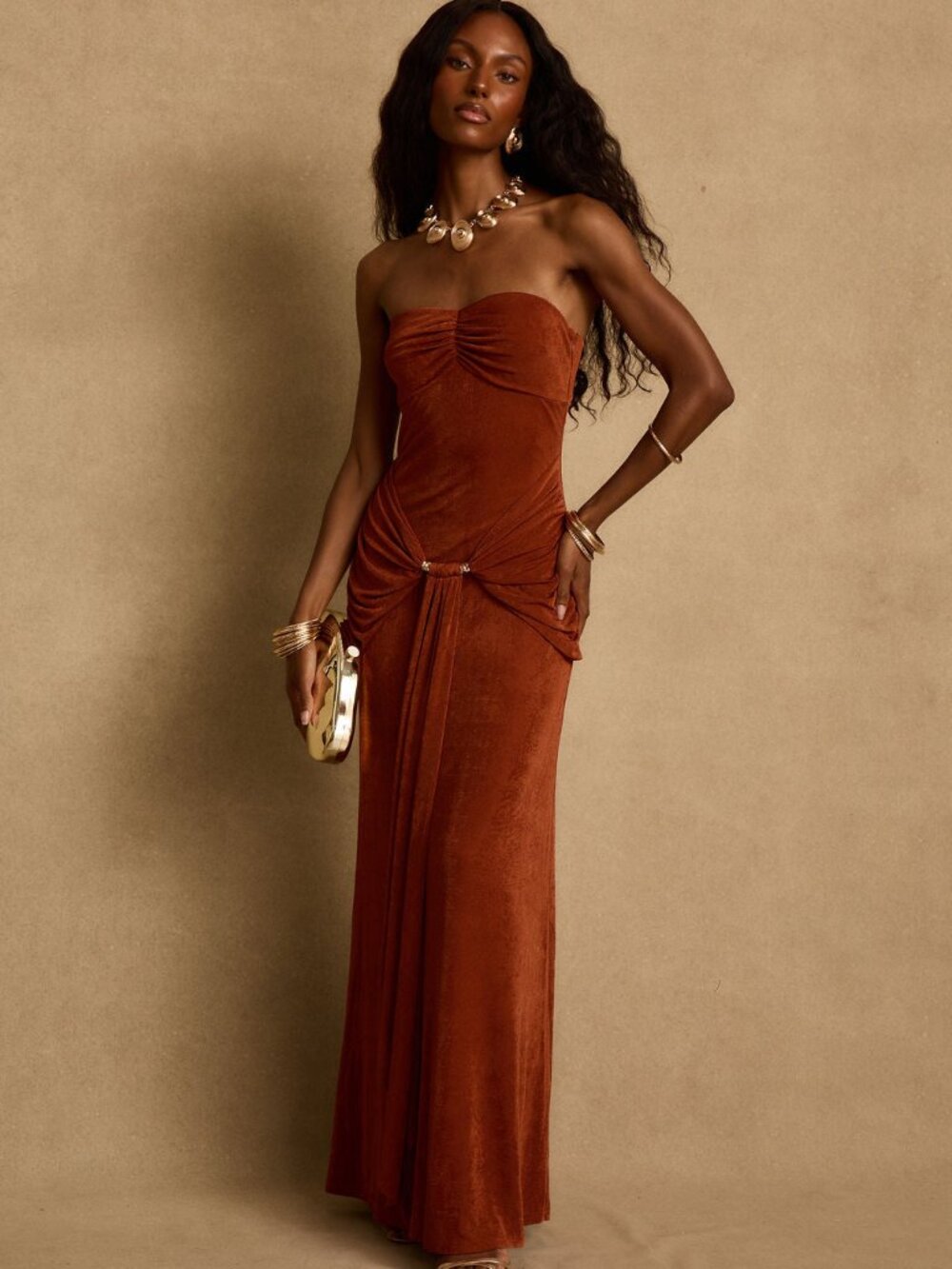 12th Tribe Madonna Rust Maxi Dress Size SS